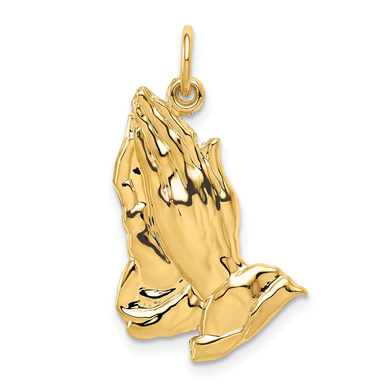 14K Yellow Gold Praying Hands Pendant Charm Jewelry 26mm x 19mm